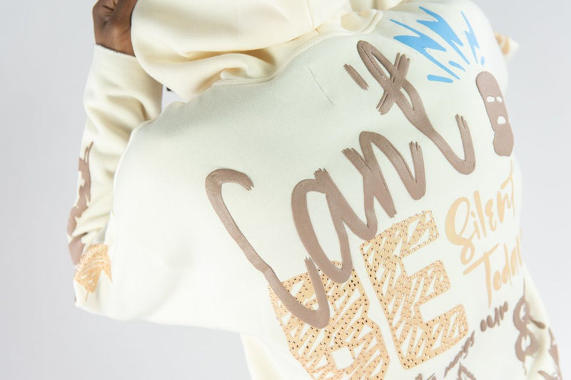 Rebel Minds 'Can't Be' Fleece Cropped Hoodie (Cream) 152-317 - FRESH N FITTED