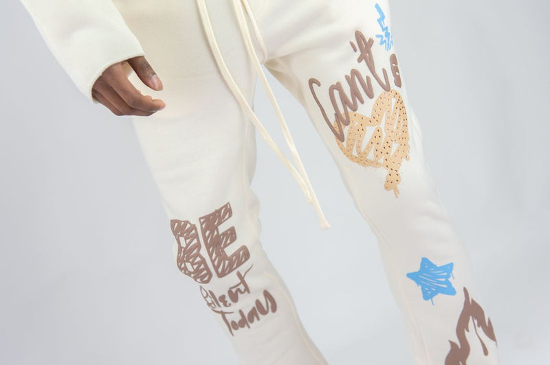 Rebel Minds 'Can't Be' Stacked Fleece Sweatpants (Cream) 152-417 - FRESH N FITTED