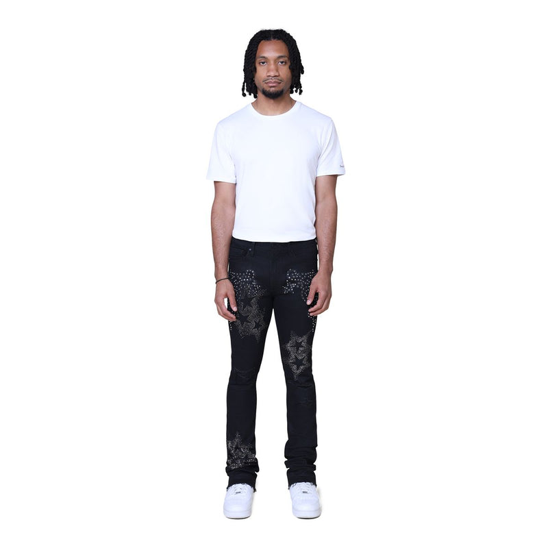 Smoke Rise 'Fashion' Rhinestone Stacked Flare Denim (Glow Black) JP25630 - FRESH N FITTED