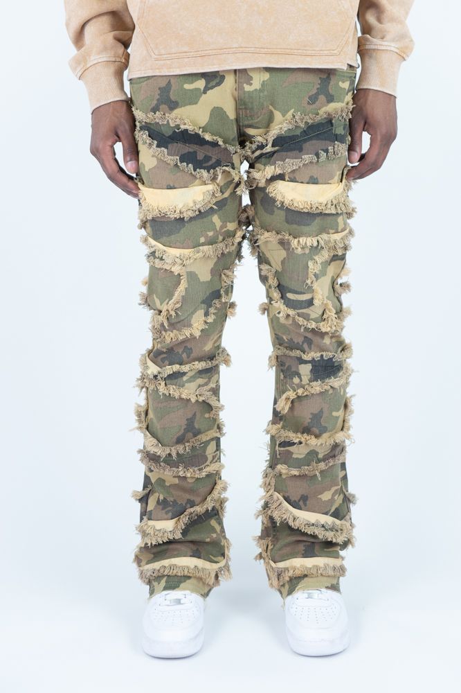 Roar Denim 'Rip & Fray' Stacked Flare Denim (Camo) G52-638