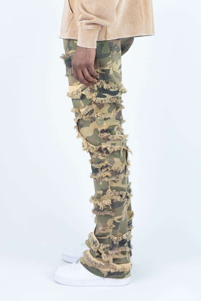 Roar Denim 'Rip & Fray' Stacked Flare Denim (Camo) G52-638