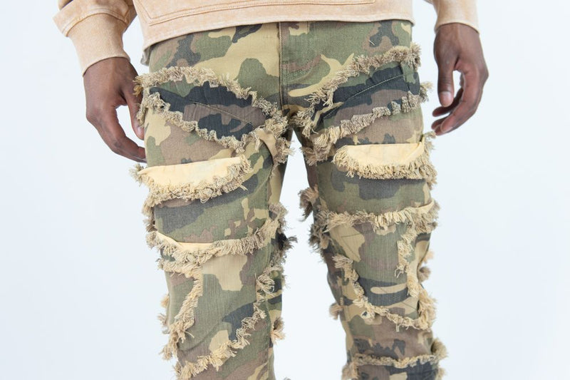 Roar Denim 'Rip & Fray' Stacked Flare Denim (Camo) G52-638