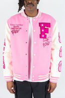 Rebel Minds 'Live And Love' Melton Varsity Jacket (Pink) 152-560