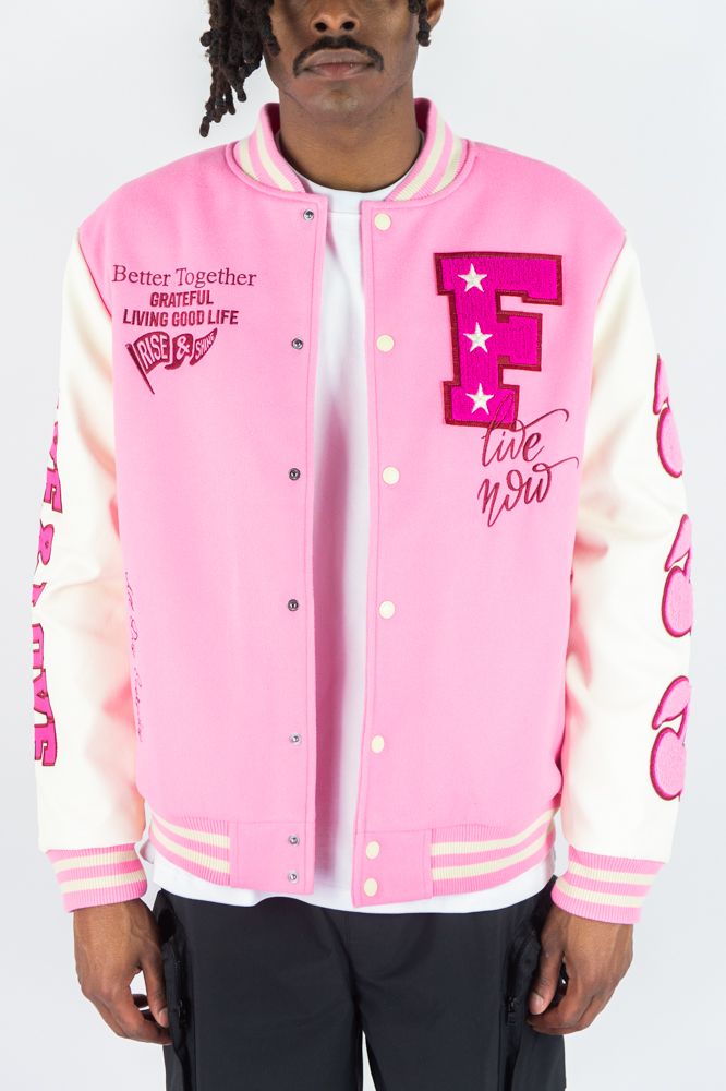 Rebel Minds 'Live And Love' Melton Varsity Jacket (Pink) 152-560