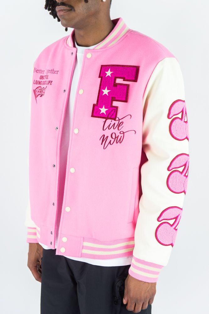 Rebel Minds 'Live And Love' Melton Varsity Jacket (Pink) 152-560
