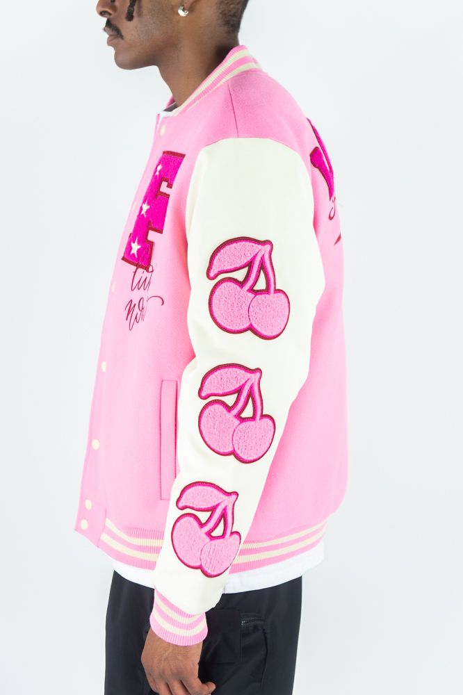 Rebel Minds 'Live And Love' Melton Varsity Jacket (Pink) 152-560