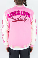 Rebel Minds 'Live And Love' Melton Varsity Jacket (Pink) 152-560