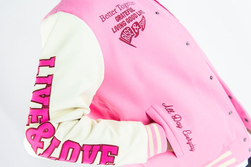 Rebel Minds 'Live And Love' Melton Varsity Jacket (Pink) 152-560