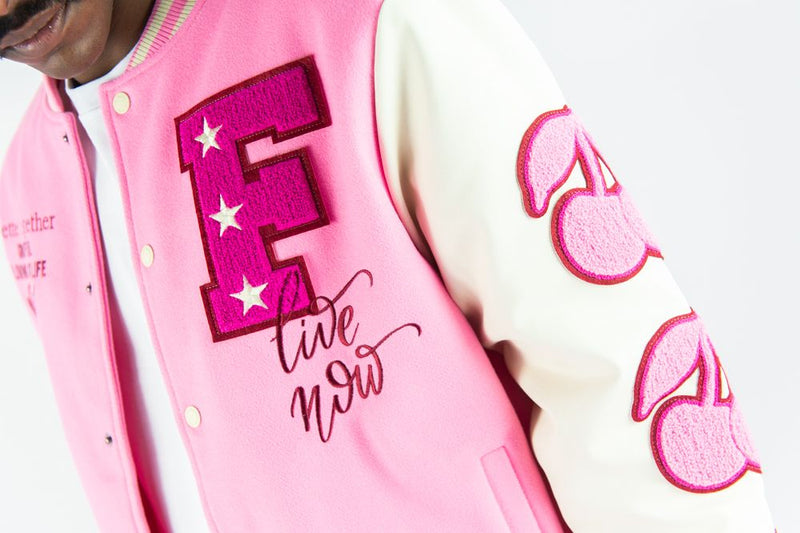 Rebel Minds 'Live And Love' Melton Varsity Jacket (Pink) 152-560