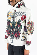 Rebel Minds Conquer Rhinestone Tapestry Hoodie (Cream) – 152-354