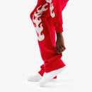 Copper Rivet Flame Stacked Sweat Pants (Red) 511536