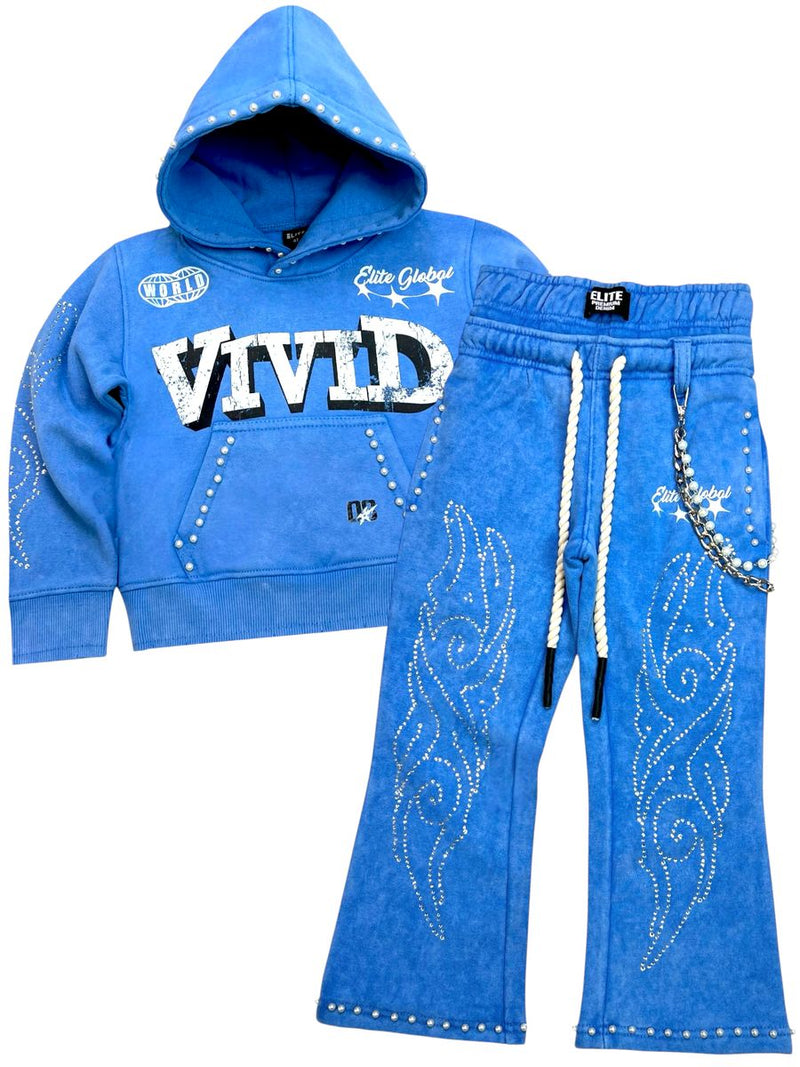 Elite Denim Kids 'Vivid' Rhinestone Pearls Hoodie (Blue) 4318-JR