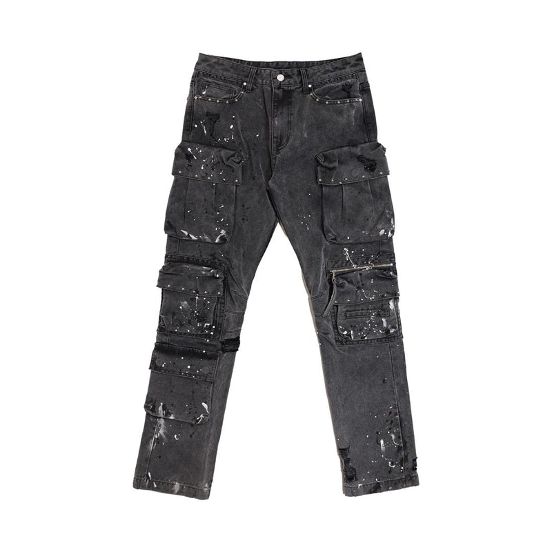 First Row 'Stud' Cargo Slim Fit Denim (Black) FRP3131