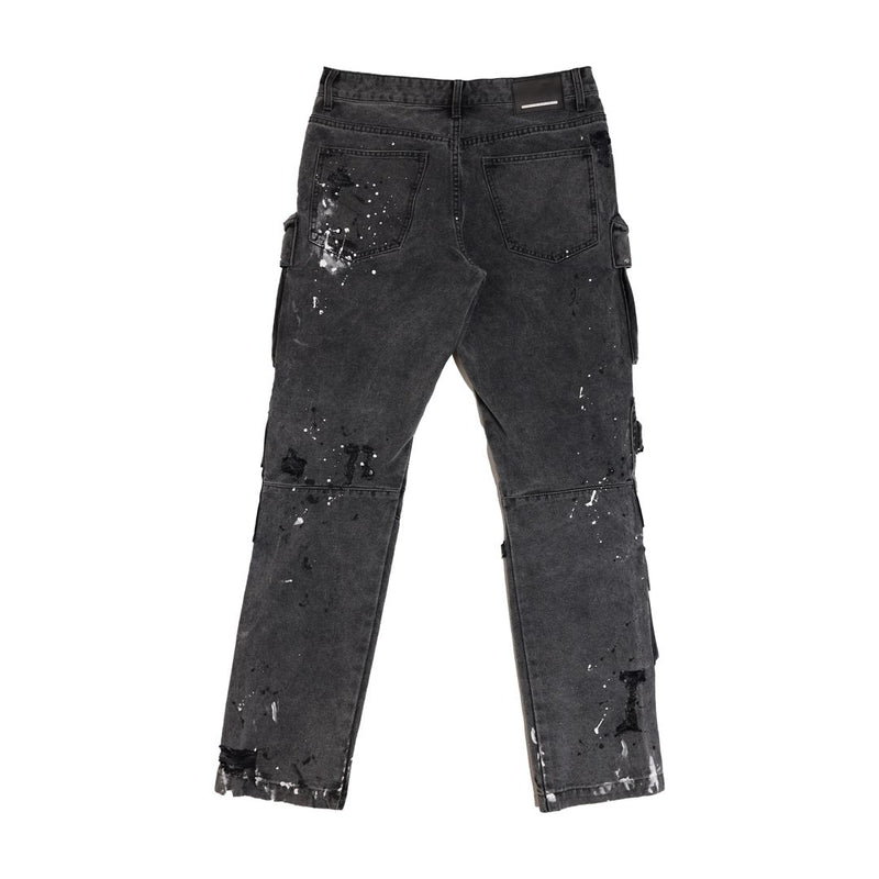 First Row 'Stud' Cargo Slim Fit Denim (Black) FRP3131