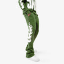 Copper Rivet Flame Stacked Sweat Pants (Olive) 511536