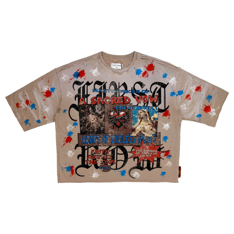 First Row ‘A Sacred Vow Endless Mercy' Cropped T-Shirt (Khaki) FRM1026A
