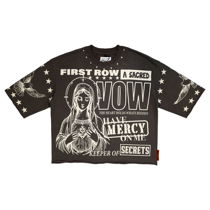 First Row ‘A Sacred Vow Secrets Blessing' Cropped T-Shirt (Grey) FRM1028A
