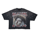 Rare Peace 'The Beginning Of The End' Oversized Rhinestone Cropped T-shirt (DK.Grey) RT5060
