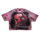 Rare Peace 'No Longer Human (Robotic)' Oversized Rhinestone Cropped T-shirt (Pink) RT5057