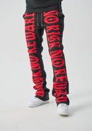 Spark 'No Risk No Reward' Fleece Stacked Sweatpants (Black/Red) S5301