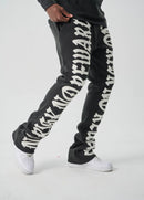 Spark 'No Risk No Reward' Fleece Stacked Sweatpants (Black/White) S5301
