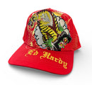 Ed Hardy 'Tiger' Rhinestone Trucker Hat (Red)