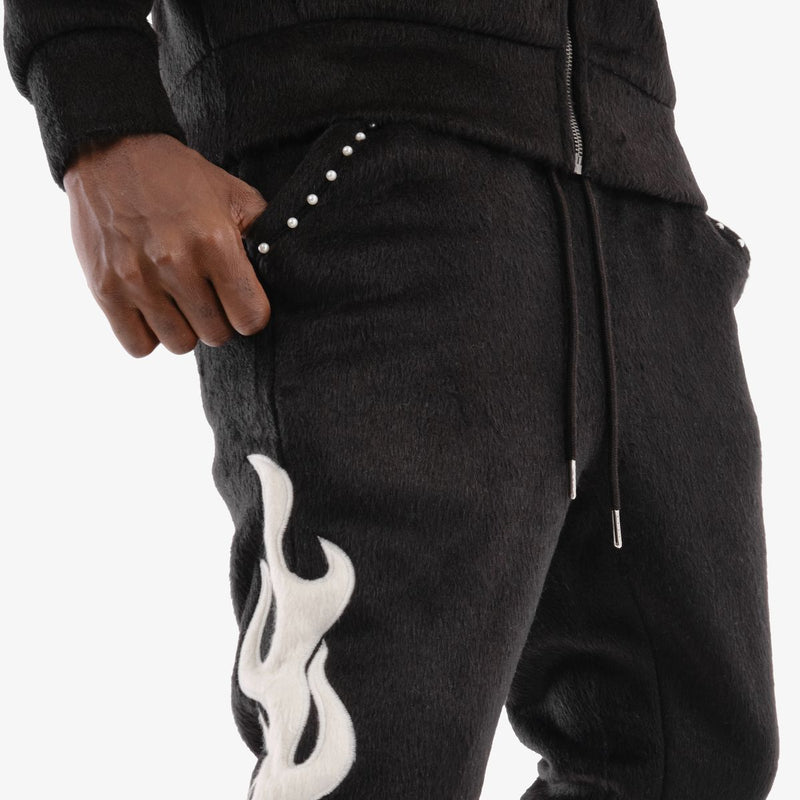 Copper Rivet 'Saints' Mohair Pearl Stacked Sweat Pants (Black) 531581