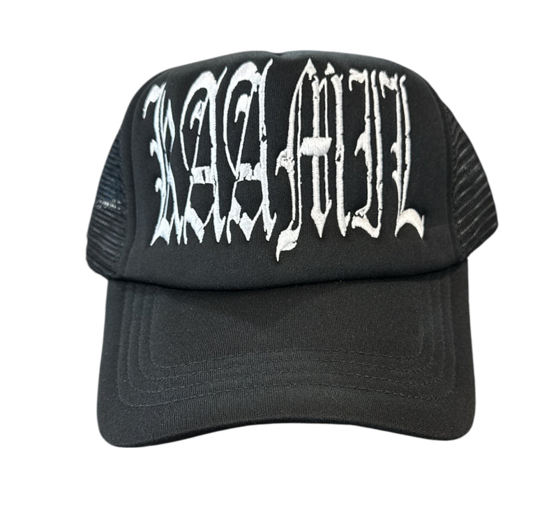 KML ‘DAMAGED GOODS' Trucker Hat (Black) - FRESH N FITTED
