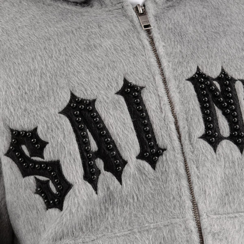 Copper Rivet 'Saints' Mohair Pearl Embroidery Zip Hoodie (Gray) 531081