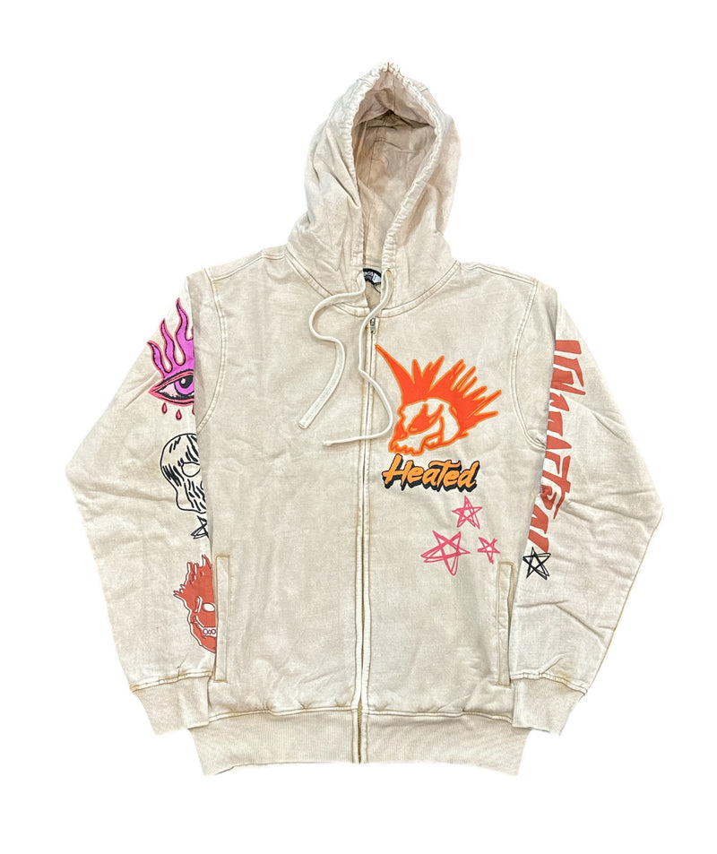 Rebel Minds 'Heated' Zip Up Hoodie (Khaki) 142-361