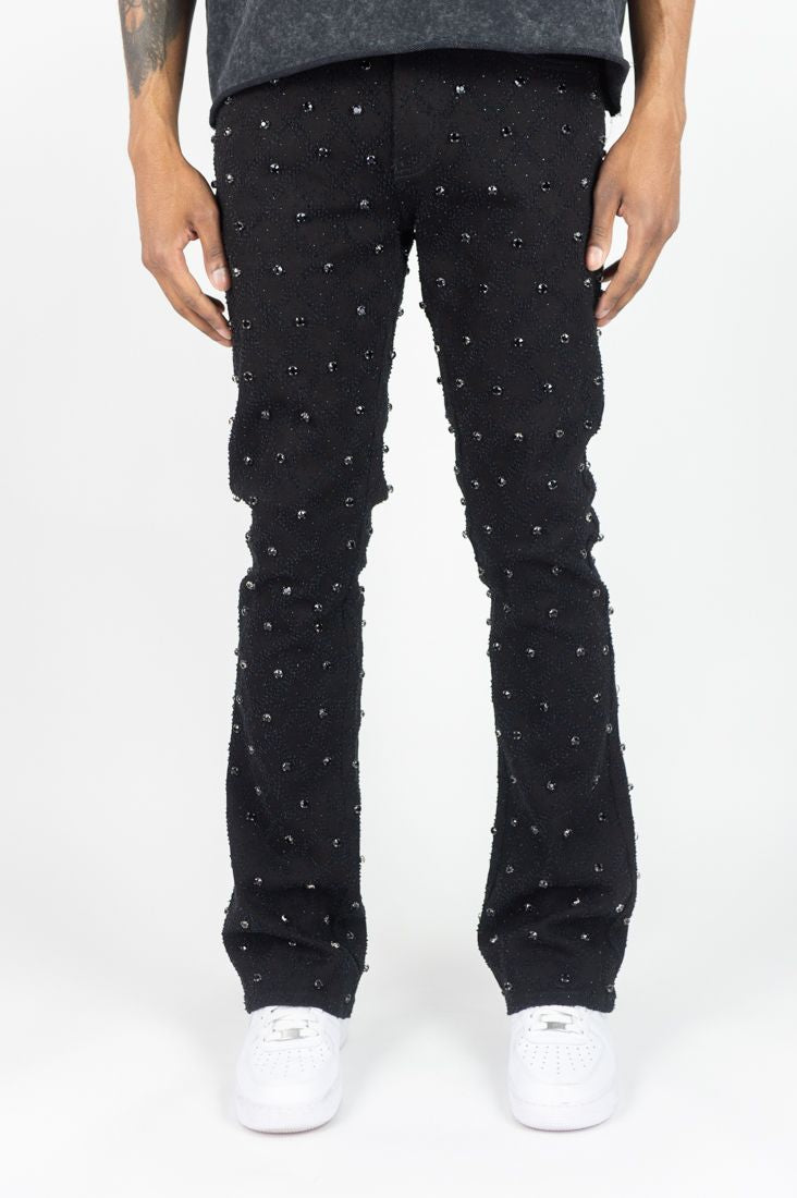 Rebel Denim 'Diamond' Stacked Flare Denim (Black) 652-630