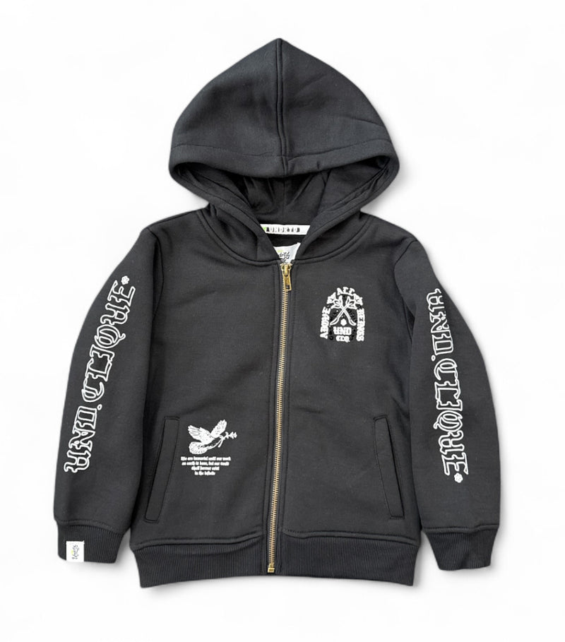 Highly Undrtd Kids 'Above All' Rhinestone Zip Up Hoodie (Black) UF5604K