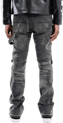 Copper Rivet 'Carpenter' Front Zipper Pocket Flare Denim (Washed Black) 533018