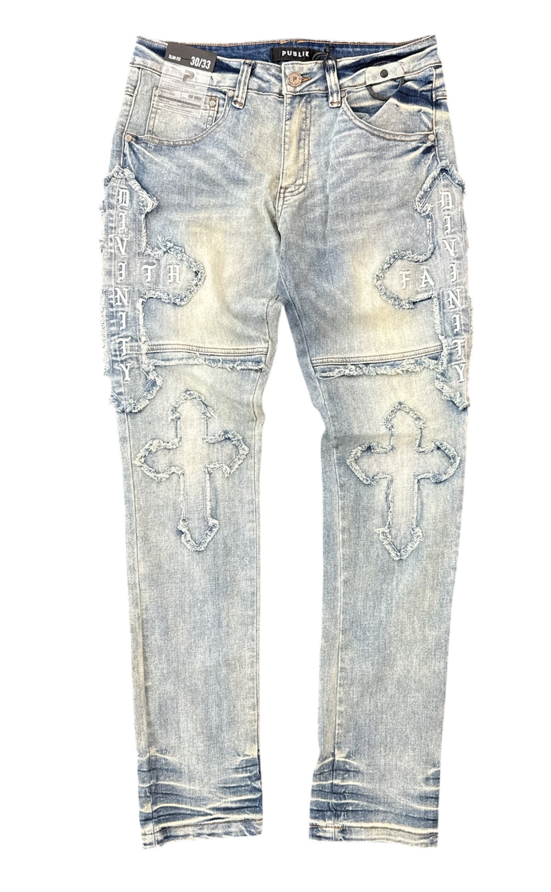 Publik 'Cross Patch' Slim Fit Denim (Rust Blue) KD2533