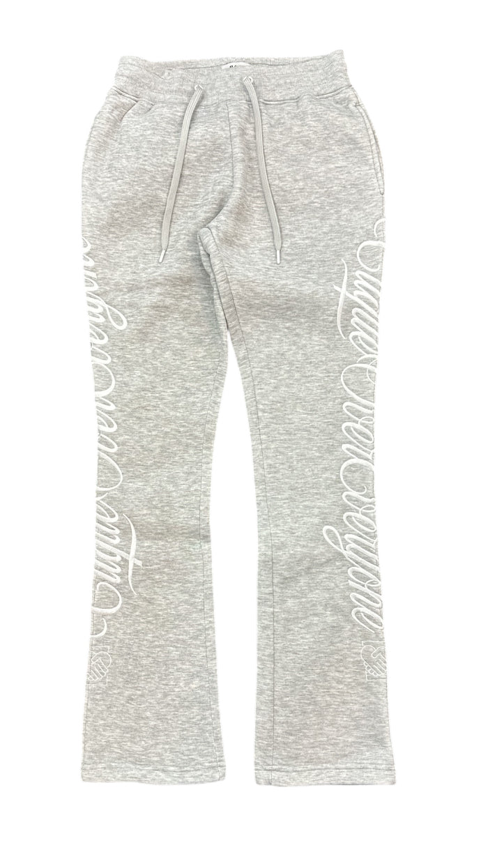 Highly Undrtd 'Clique Over Everyone' Stacked Embroidered Joggers (Heather Grey) UF4213