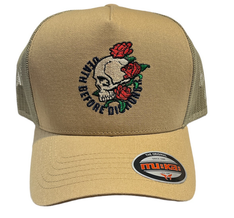 Muka 'Before Death' Trucker Hat (Khaki) TN5329B - FRESH N FITTED-2 INC