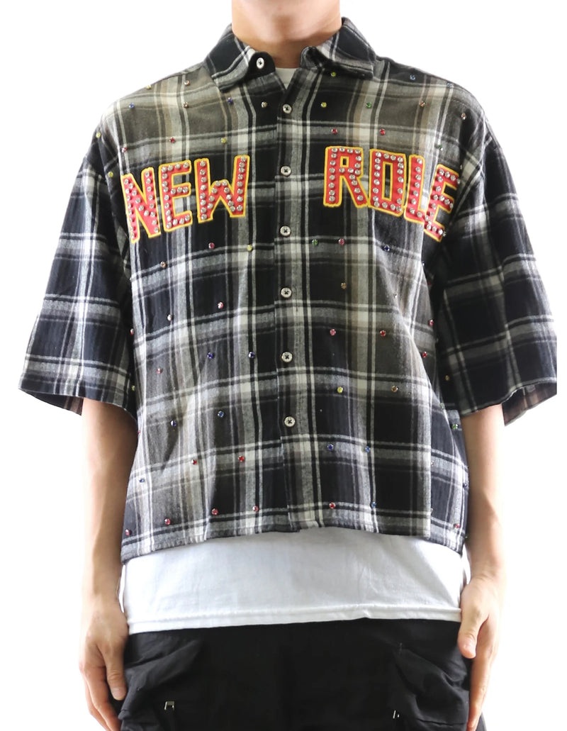 Kleep 'Umbro' Mens Long Sleeve Plaid Crop Shirt (Black) KW-5310