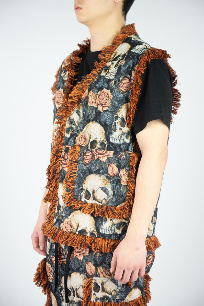 Rebel Minds 'Skulls' Tapestry Vest (Orange) 641-594