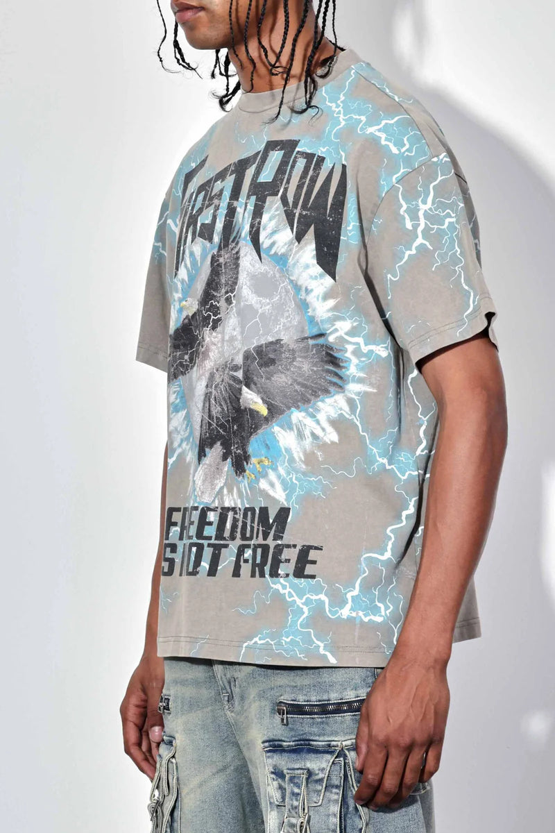 First Row ‘Fredom Is Not Free’ Washed T-Shirt (Grey) FRT2163