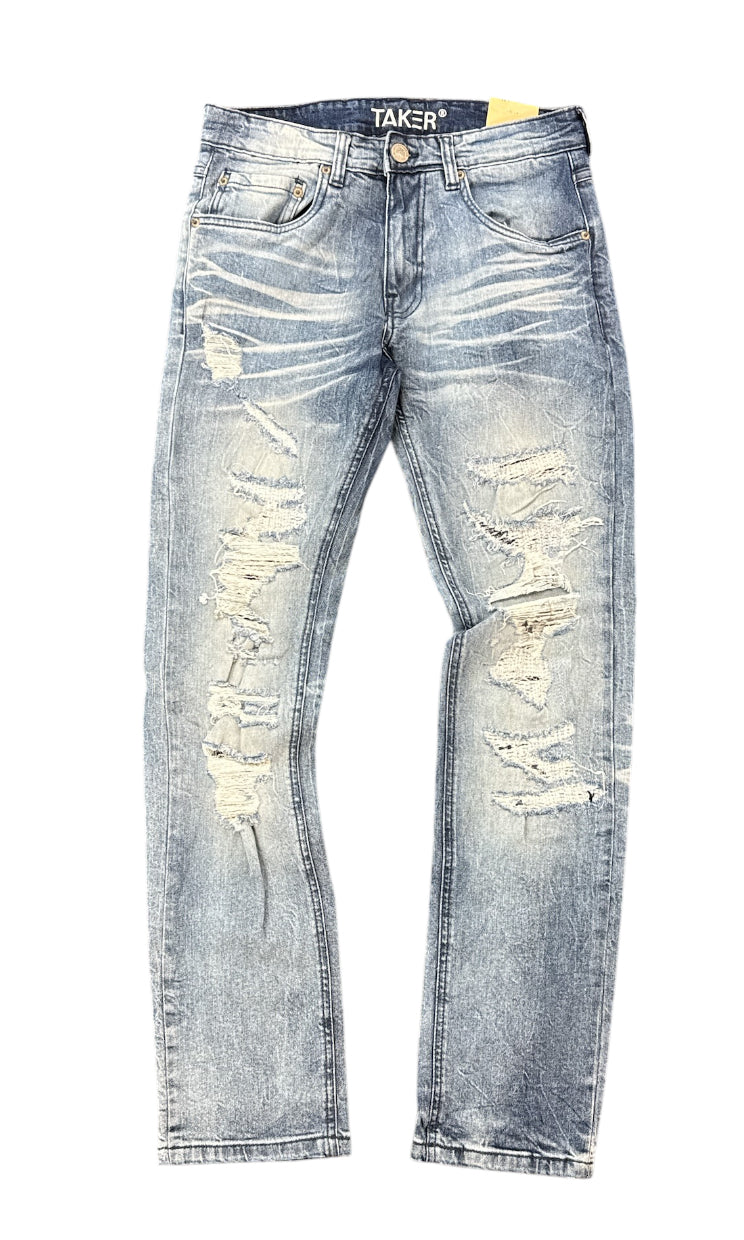 Taker 'Distressed' Slim Straight Denim (Blue) T4043