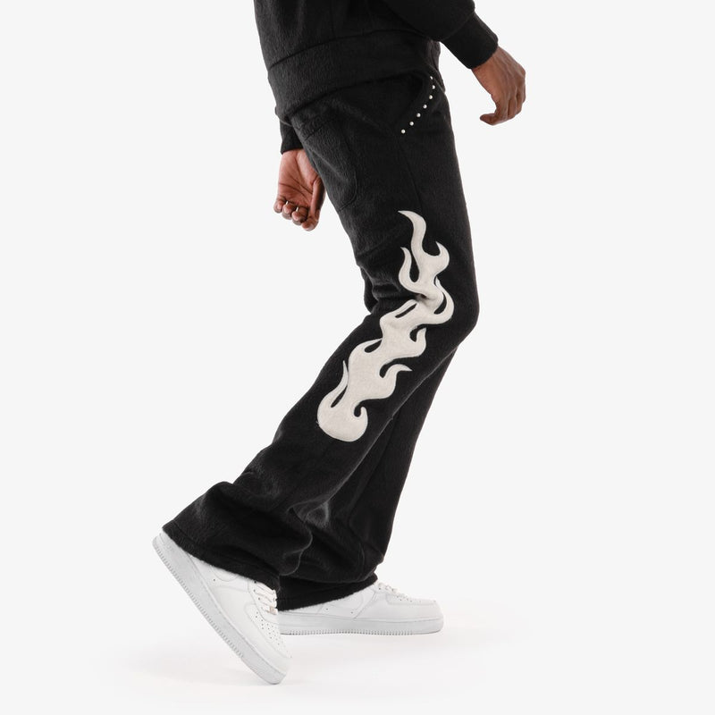 Copper Rivet 'Saints' Mohair Pearl Stacked Sweat Pants (Black) 531581
