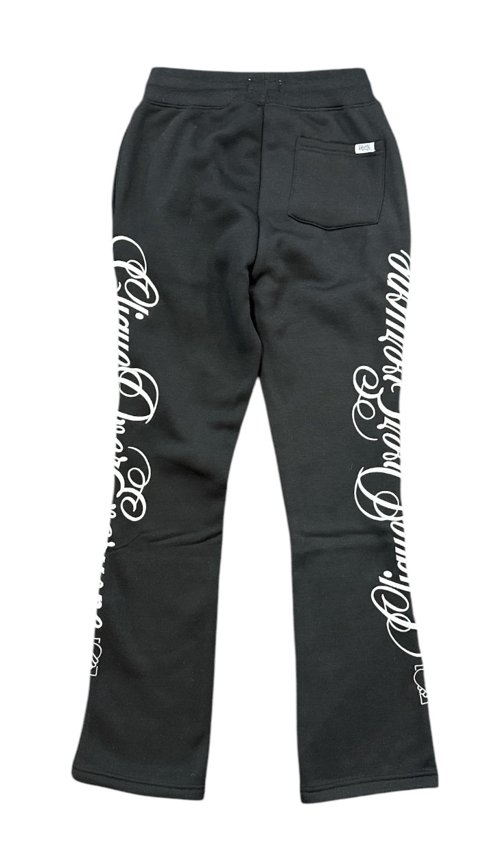 Highly Undrtd 'Clique Over Everyone' Stacked Embroidered Joggers (Black) UF4213