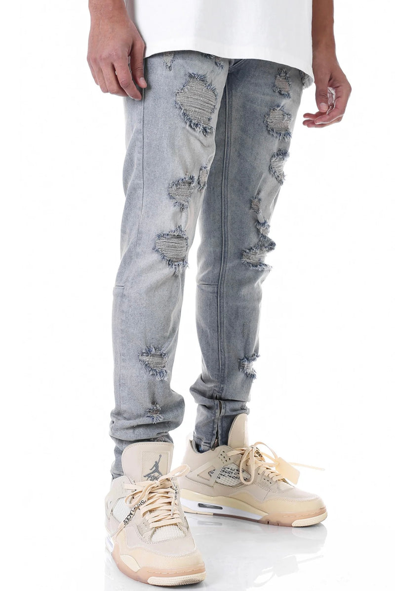 KDNK 'Distressed' Ankle Zippers Denim (Steel Blue) KND4300