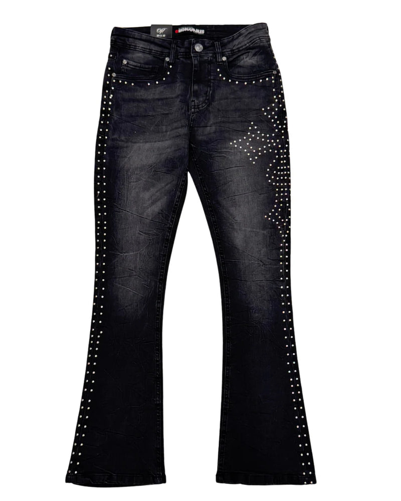 Original Fables 'Studs Cross' Flared Jeans (Black) G52-627 - FRESH N FITTED