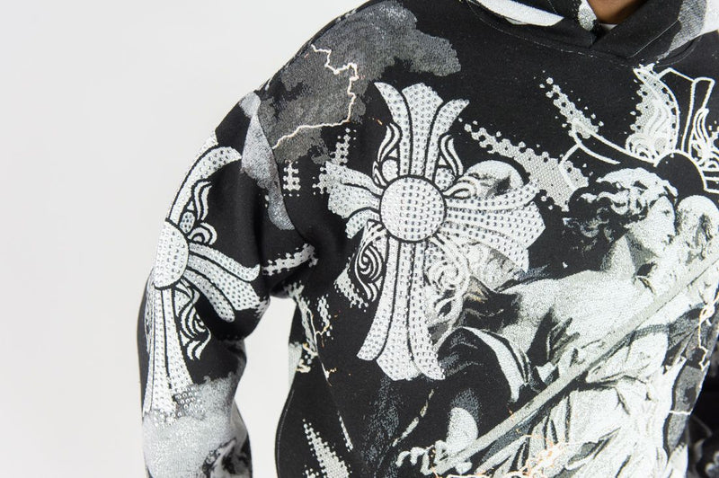 Rebel Minds 'Cross Angel' Rhinestone Tapestry Hoodie (Black) 152-338