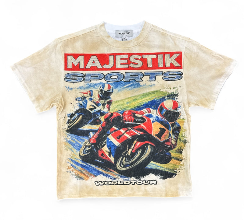 Majestik 'Sports World Tour' Garment Dyed Cropped T-Shirt (Eggshell) TE2579