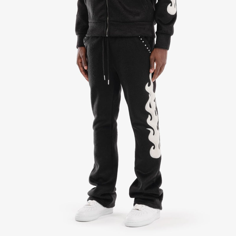 Copper Rivet 'Saints' Mohair Pearl Stacked Sweat Pants (Black) 531581
