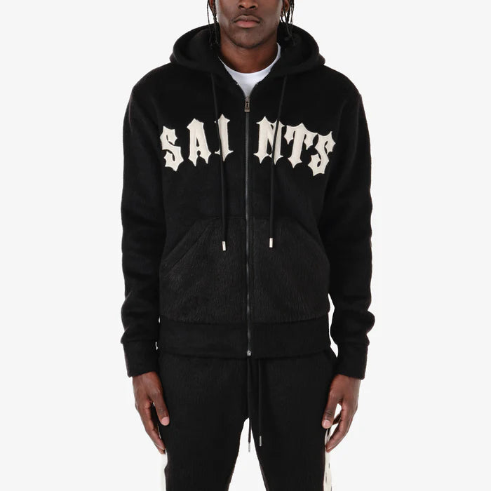 Copper Rivet 'Saints' Mohair Embroidery Hoodie (Black) 431080