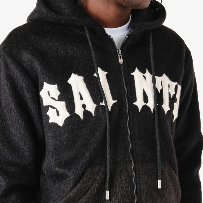 Copper Rivet 'Saints' Mohair Embroidery Hoodie (Black) 431080