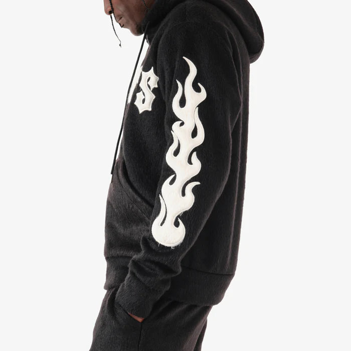 Copper Rivet 'Saints' Mohair Embroidery Hoodie (Black) 431080